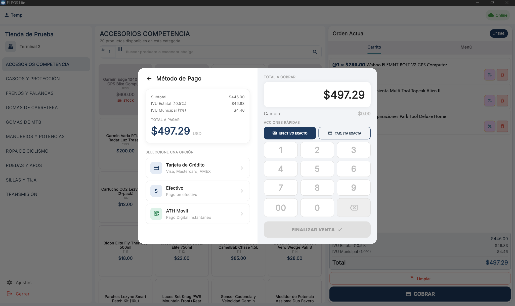 Pantalla de método de pago del POS